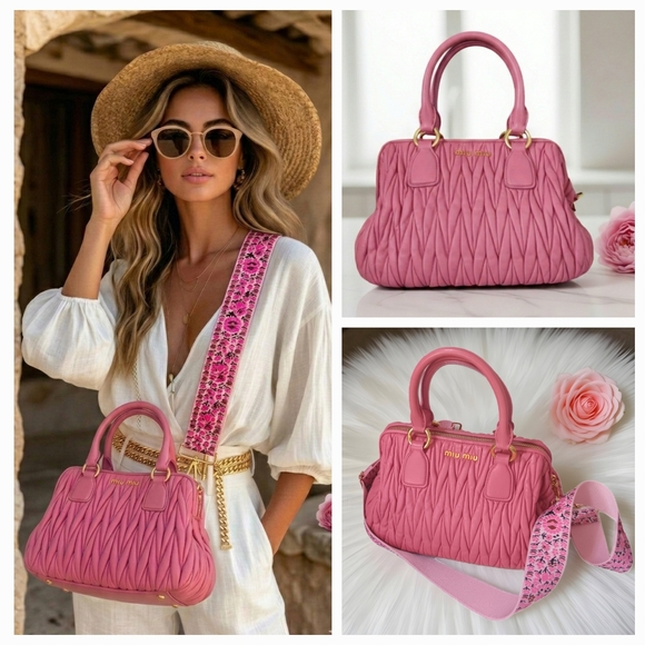 Miu Miu Handbags - Miu Miu 💕 Pink Matelasse Nappa Leather Top Handle Satchel Bag Pristine ✨